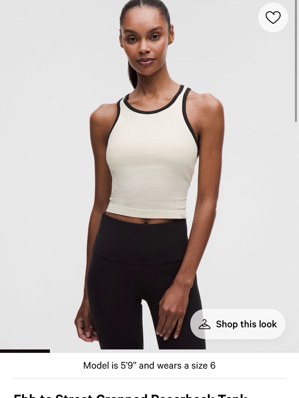 lululemon athletica Cropped Racerback Tank Top - Light Ivory with Black Trim